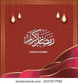 Ramzan kareem greeting card with red color background. Hanging lamps. Vector illustration design.