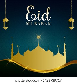 ramzan mubarak with islamic structure mosque and lantern design background vector