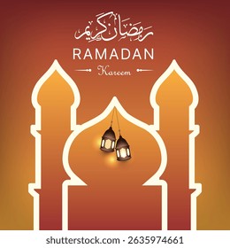 Ramzan Mubarak mosque design, social media creative post template with dark abstract background