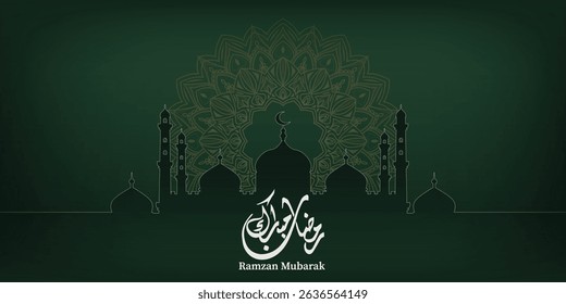 Ramzan Mubarak mosque design, social media creative post template, a dark green abstract background