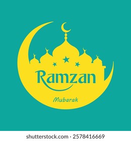 Ramzan Mubarak Vector Illustration | Mosque, Lantern and Crescent Moon Graphics