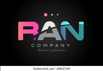 RAN r a n 3 3 letra logotipo combinação alfabeto vetor criativo empresa ícone design modelo moderno rosa azul branco cinza