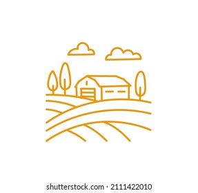 Ranch barn icon. Agricultural farm field. Editable stroke size.