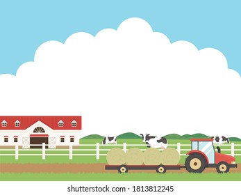 Ranch, cattle and tractor. Vector illustration
