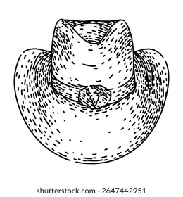 rancho chapéu de vaqueiro desenhado à mão. couro de gado, moda stetson, estilo vintage rancho chapéu vetor esboço. ilustração preta isolada