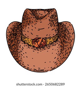 ranch cowboy hat hand drawn. cattle leather, stetson fashion, style vintage ranch cowboy hat vector sketch. isolated color illustration