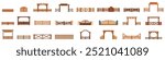 Ranch gate icons set. Set of different fences for ranch or farm presenting wooden barriers for rural areas in various design