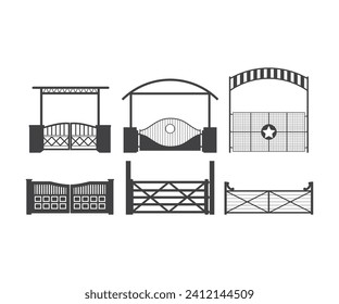 Ranch Gate Vector, Farm fence silhouette, Ranch gate vector, Ranch gate illustration