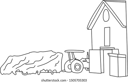 Ranch house with tractor line art