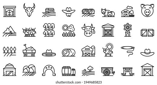 Ranch icons set. Outline set of ranch vector icons for web design isolated on white background