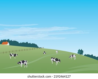 Paisaje del rancho y vaca de Hokkaido