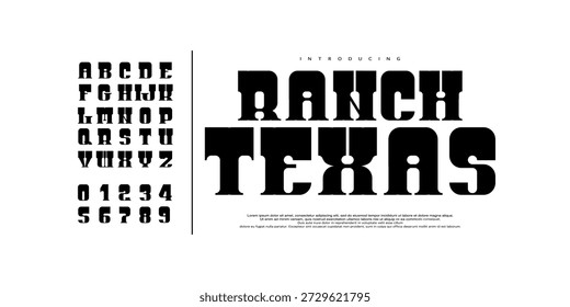 Ranch Texas Font es una atrevida fuente de pantalla de serif de losa occidental con un fuerte estilo vintage de Texas, perfecta para logotipos, carteles, insignias y marcas.