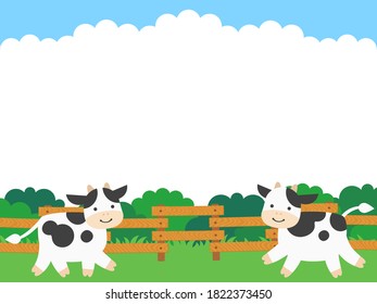 Ranch view and cow frame illustration