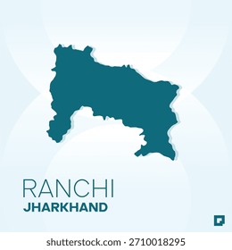 Mapa del distrito de RANCHI, Jharkhand, India - Esquema de Vector editable.