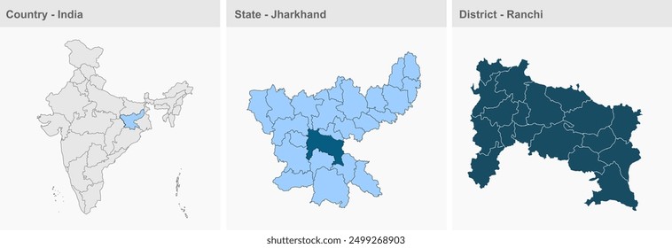 Ranchi district map (Jharkhand State, Republic of India), Ranchi District, Jharkhand state, Republic of India, Government of Jharkhand, Indian territory, Eastern India, politics, village, tourism
