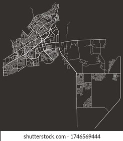 Rancho Cordova, United States urban city map with roads and lanes, town center and periphery, downtown and suburbs, minimalist wall poster, road network, city footprint plan