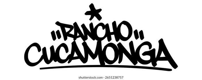 Rancho Cucamonga graffiti tag in bold black lettering on transparent background. Clean west coast energy with urban style for digital creative use