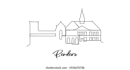 Randers City In Denmark Landmarks Skyline - Continuous One Line Drawing