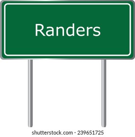 Randers, Denmark, road sign green vector illustration, road table