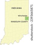 Randolph County and city of Winchester location on Indiana state map