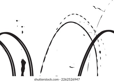 Random abstract black scratch on white background. Hand drawn doodle shapes patterns scribbles spots, curves and lines. Minimalist abstraction print line art in black and white. Vector.