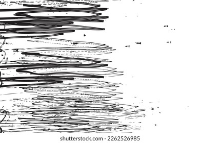 Zufällige abstrakte schwarze Kratzer auf weißem Hintergrund. Handgezeichnete Doodle formt Muster kreiden Flecken, Kurven und Linien. Minimalistische Abstraktionskunst in Schwarz-Weiß. Vektorgrafik.