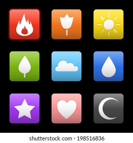 Random abstract flame, flower, sun, tree, cloud, water drop, star, heart, crescent moon. Vector icons for your web design, ui, games, smart phones, desktop.