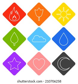 Random abstract flame, flower, sun, tree, cloud, water drop, star, heart, crescent moon. Vector icons for your web design, ui, games, smart phones, desktop.