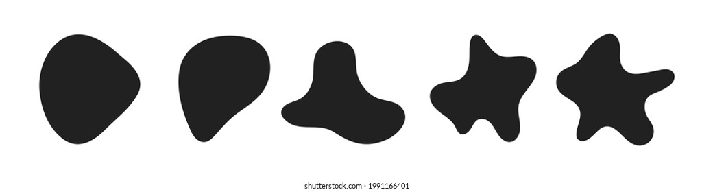 Random abstrakte flüssige organische schwarze unregelmäßige Blocken Formen flach Stil Design Flüssigkeit Vektorgrafik Set Banner einfache Form Vorlage für die Präsentation Design, Flyer, einzeln auf weißem Hintergrund.