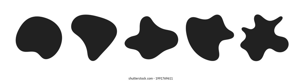 Random abstract liquid organic black irregular blotch shapes flat style design fluid vector illustration set banner simple shape template for presentation design, flyer, isolated on white background.