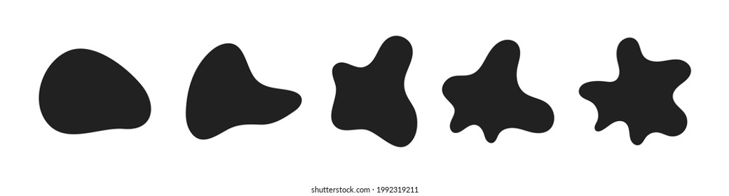 Random abstract liquid organic black irregular blotch shapes flat style design fluid vector illustration set banner simple shape template for presentation design, flyer, isolated on white background.