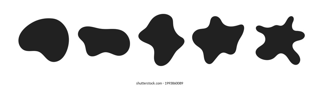 Random abstract liquid organic black irregular blotch shapes flat style design fluid vector illustration set banner simple shape template for presentation design, flyer, isolated on white background.