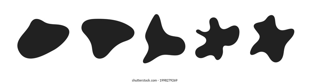 Random abstract liquid organic black irregular blotch shapes flat style design fluid vector illustration set banner simple shape template for presentation design, flyer, isolated on white background.