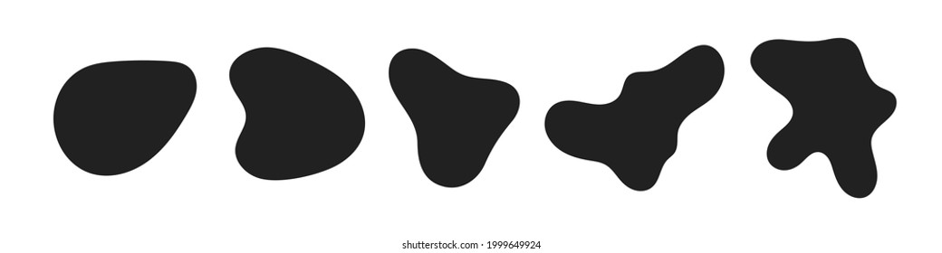 Random abstract liquid organic black irregular blotch shapes flat style design fluid vector illustration set banner simple shape template for presentation design, flyer, isolated on white background.