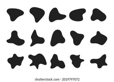 Random abstract liquid organic black irregular blotch shapes flat style design fluid vector illustration set banner simple shape template for presentation design, flyer, isolated on white background.