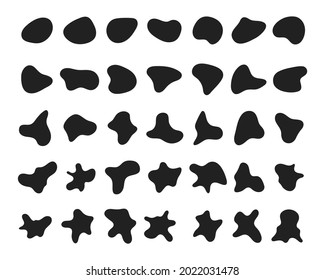 Random abstract liquid organic black irregular blotch shapes flat style design fluid vector illustration set banner simple shape template for presentation design, flyer, isolated on white background.
