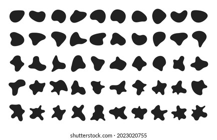 Random abstrakte flüssige organische schwarze unregelmäßige Blocken Formen flach Stil Design Flüssigkeit Vektorgrafik Set Banner einfache Form Vorlage für die Präsentation Design, Flyer, einzeln auf weißem Hintergrund.