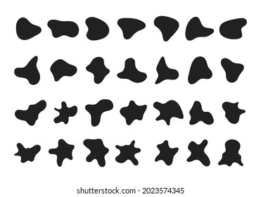 Random abstract liquid organic black irregular blotch shapes flat style design fluid vector illustration set banner simple shape template for presentation design, flyer, isolated on white background.