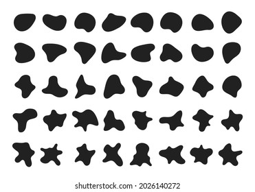 Random abstract liquid organic black irregular blotch shapes flat style design fluid vector illustration set banner simple shape template for presentation design, flyer, isolated on white background.