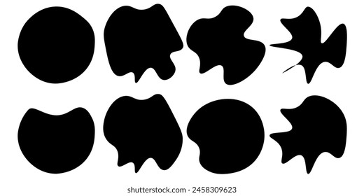 Random abstract liquid organic black irregular blotch shapes flat style design fluid vector illustration set banner simple shape template for presentation design, flyer, isolated on white background.