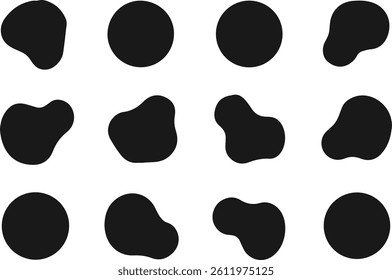 Random abstract liquid organic black irregular blotch shapes. Flat style design fluid vector illustration. Blob shape organic, vector illustration set