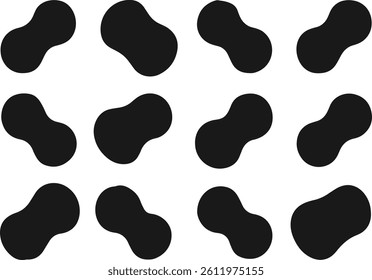 Random abstract liquid organic black irregular blotch shapes. Flat style design fluid vector illustration. Blob shape organic, vector illustration set