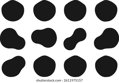 Random abstract liquid organic black irregular blotch shapes. Flat style design fluid vector illustration. Blob shape organic, vector illustration set