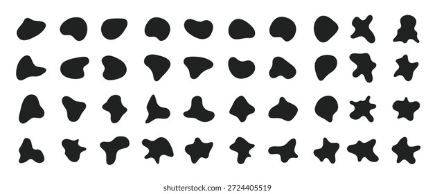 Random abstract liquid organic black irregular blotch shapes flat style design fluid vector illustration set banner simple shape template for presentation design, flyer, isolated on white background.