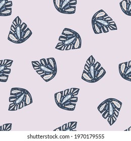 Random abstract monstera shapes seamless pattern in botanic style. Grey background. Nature artwork. Designed for fabric design, textile print, wrapping, cover. Vector illustration.