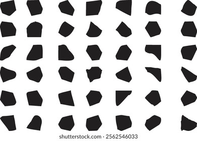 Random abstract Pebble and blobs silhouettes. Simple irregular stone shapes. Pebble stone pattern and ceramic fragments on white background. EPS 10.