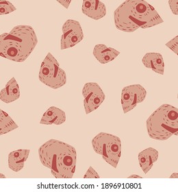 Random abstract seamless pattern with doodle skull silhouettes. Pink palette backdrop. Stock illustration. Vector design for textile, fabric, giftwrap, wallpapers.
