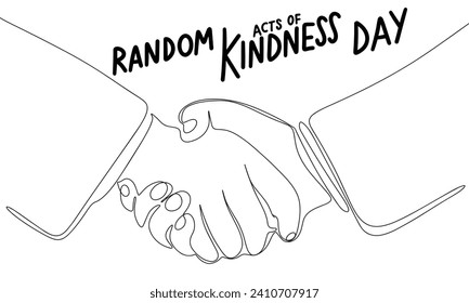 Random acts of Kindness Day banner. Handwriting text and line art two handshake. Hand drawn vector art.