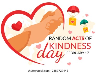 Random Acts of Kindness Vector Illustration on February 17th Various Small Actions to Give Happiness with Love in Flat Cartoon Background Design