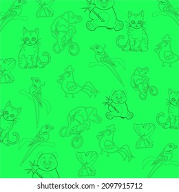Random animal pattern on green background
